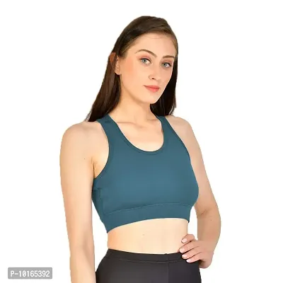 Kopykat Women's Non Padded Wire Free Fourway Lycra Sports Bra (kop-bra-12_Teal Blue_X-Large)-thumb3