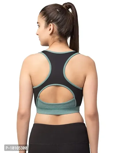 Kopykat Women's Non Padded Wire Free Fourway Karara Lycra Sports Bra (kop-bra-13_Black & Turquoise Green_XX-Large)-thumb2