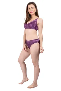 Kopykat Full Coverage Non Padded Wirefree Nylon 2 Way Lycra Bra and Panty Lingerie Set (Purple - 30)-thumb2