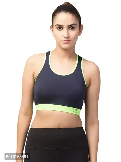 Kopykat Women's Non Padded Wire Free Fourway Lycra Sports Bra (kop-bra-14_Navy Blue_Small)