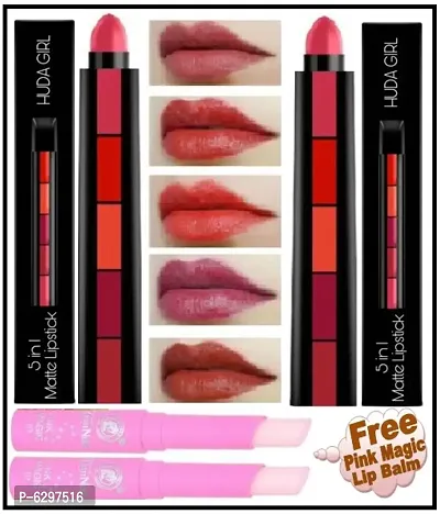 Premium Choice 5 Shades Of Lipstick (Combo Pack of 2) with free Two Pink Magic Lip Balm-thumb0