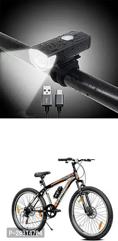 E-Shoppe USB Rechargeable Waterproof Cycle Light, High 300 Lumens Super Bright Headlight Black For Leader Beast 26T With Front Suspension-thumb0