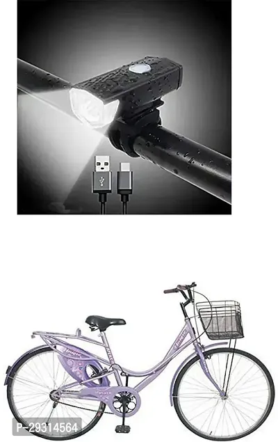 E-Shoppe USB Rechargeable Waterproof Cycle Light, High 300 Lumens Super Bright Headlight Black For Venus 26T-thumb0