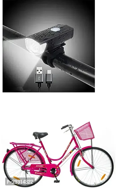 E-Shoppe USB Rechargeable Waterproof Cycle Light, High 300 Lumens Super Bright Headlight Black For ZINNIA IBC 26T-thumb0