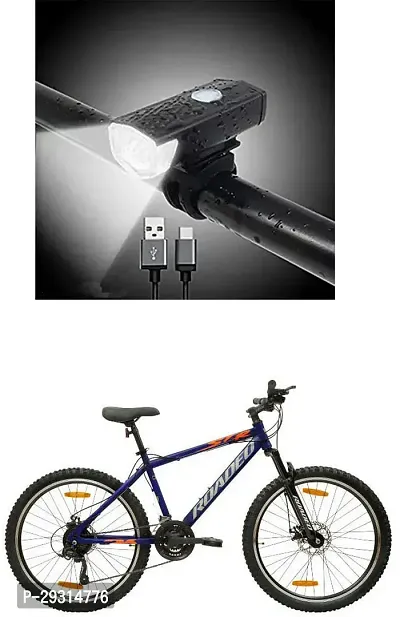 E-Shoppe USB Rechargeable Waterproof Cycle Light, High 300 Lumens Super Bright Headlight Black For Roadeo STR1 BOPP-thumb0