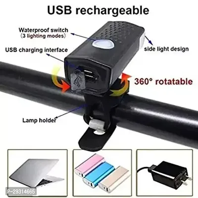 E-Shoppe USB Rechargeable Waterproof Cycle Light, High 300 Lumens Super Bright Headlight Black For FX300-thumb2