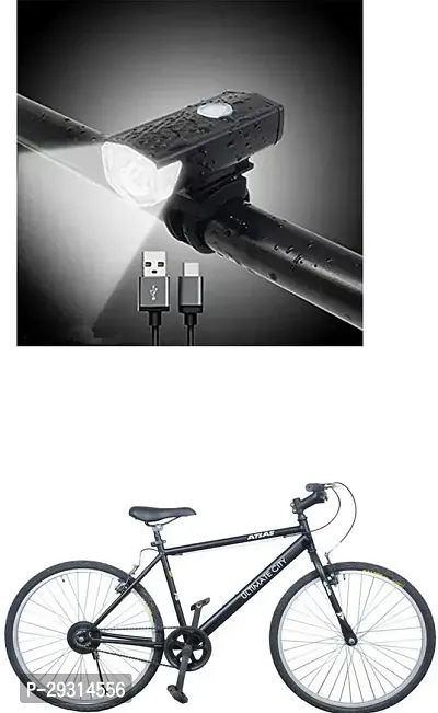 E-Shoppe USB Rechargeable Waterproof Cycle Light, High 300 Lumens Super Bright Headlight Black For Ultimate City 26T