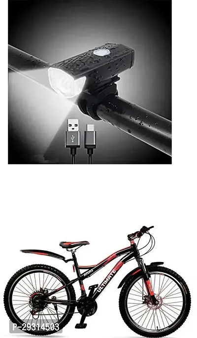 E-Shoppe USB Rechargeable Waterproof Cycle Light, High 300 Lumens Super Bright Headlight Black For Skipper Fshox Ddb 26T Multispeed-thumb0