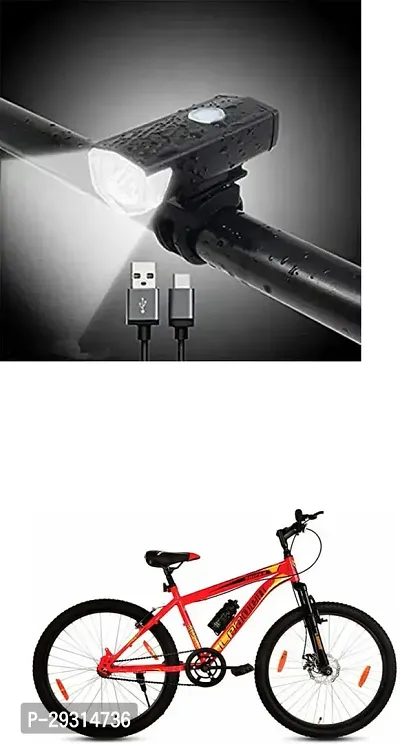 E-Shoppe USB Rechargeable Waterproof Cycle Light, High 300 Lumens Super Bright Headlight Black For Leader Sniper 24T With Front Suspension