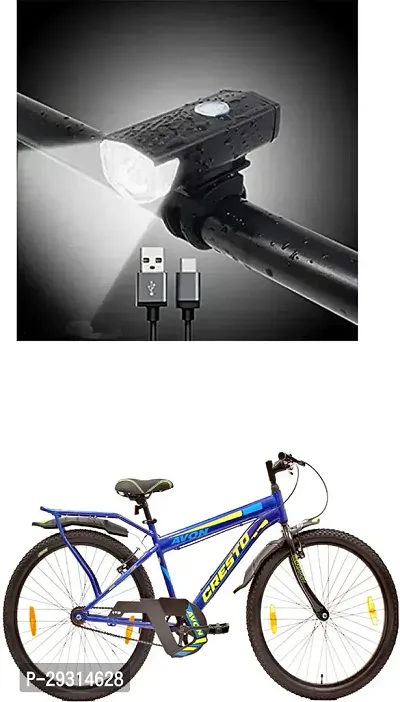 E-Shoppe USB Rechargeable Waterproof Cycle Light, High 300 Lumens Super Bright Headlight Black For CRESTO IBC 26T-thumb0