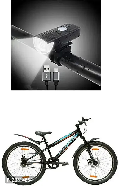 E-Shoppe USB Rechargeable Waterproof Cycle Light, High 300 Lumens Super Bright Headlight Black For FX250-thumb0