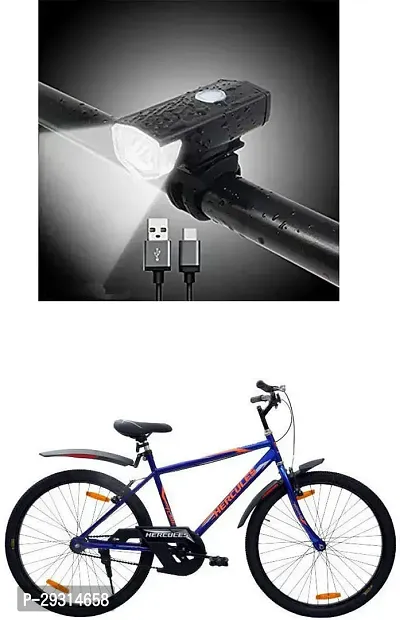 E-Shoppe USB Rechargeable Waterproof Cycle Light, High 300 Lumens Super Bright Headlight Black For Flare RF-thumb0