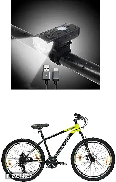 E-Shoppe USB Rechargeable Waterproof Cycle Light, High 300 Lumens Super Bright Headlight Black For CYCLUX EURO 26T MULTI SPEED