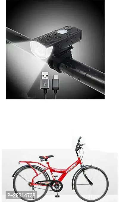 E-Shoppe USB Rechargeable Waterproof Cycle Light, High 300 Lumens Super Bright Headlight Black For Leader Speed Bike 24T-thumb0