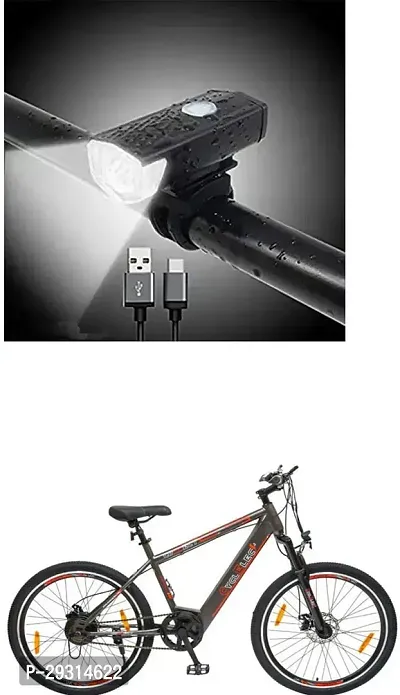 E-Shoppe USB Rechargeable Waterproof Cycle Light, High 300 Lumens Super Bright Headlight Black For CONNECT I 26T-thumb0