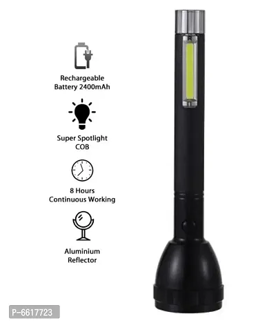 NNC JY 2080 Black Rechargeable Flashlight with 2 Steps Switch UV 18650 Lithium Battery Torch with 3W COB + 5W Main Torch