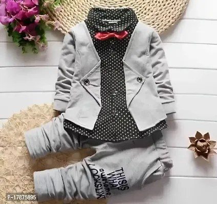 NNC NEW BABY BOY COTTON BLEND FULL SLEEVES JACKET ATTACHED SHIRT WITH PANT AND BOW TIE(JACKET ATTACHED SHIRT + PANT + BOW TIE)-thumb0