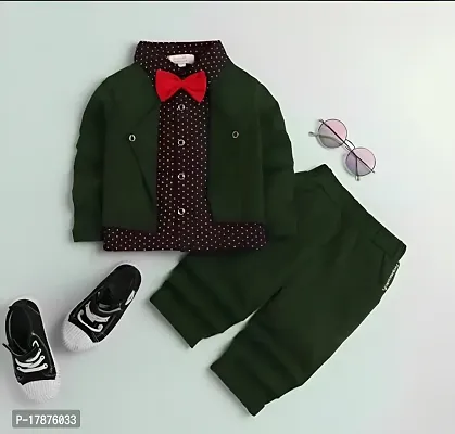 NNC NEW BABY BOY COTTON BLEND FULL SLEEVES JACKET ATTACHED SHIRT WITH PANT AND BOW TIE(JACKET ATTACHED SHIRT + PANT + BOW TIE)-thumb0