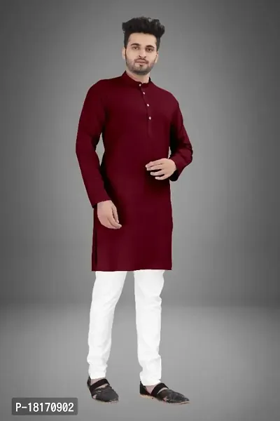 Classic Cotton Blend Solid Kurtas for Men-thumb0