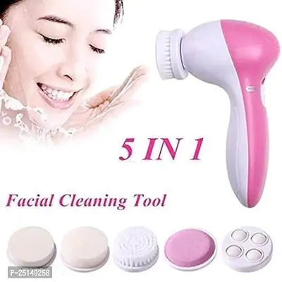 NNC 5 in 1 Face Facial Exfoliator Electric Massage Machine Care  Cleansing Cleanser Massager Kit For Smoothing Body Beauty Skin Cleaner facial massager machine for face- Multicolor (without battery)-thumb0