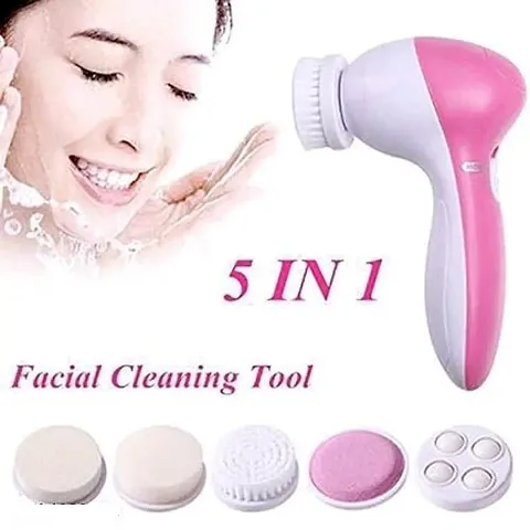 NNC 5 in 1 Face Facial Exfoliator Electric Massage Machine Care  Cleansing Cleanser Massager Kit For Smoothing Body Beauty Skin Cleaner facial massager machine for face- Multicolor (without battery)
