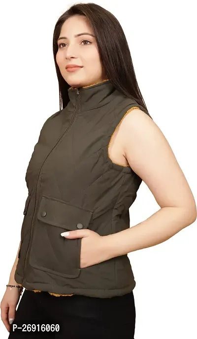 Elegant Solid Polyester Sleeveless Jackets For Women And Girls-thumb3