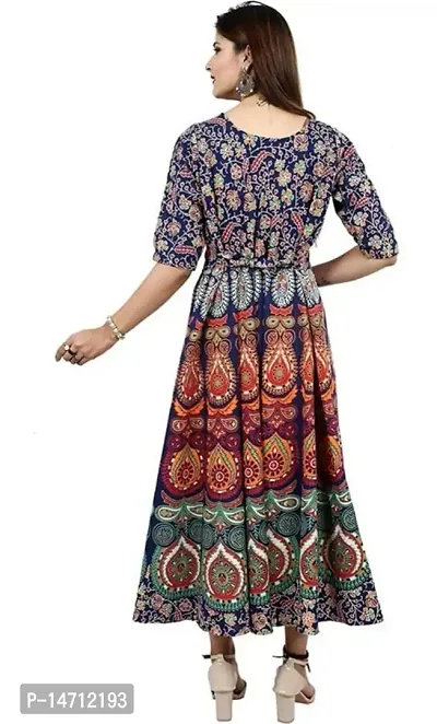 Bhumika Fashion Women's Cotton Blend Floral Printed Maxi Dress (Blue - XXL)-thumb2