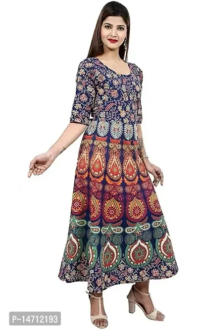 Bhumika Fashion Women's Cotton Blend Floral Printed Maxi Dress (Blue - XXL)-thumb3