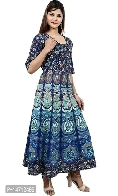 Bhumika Fashion Women's Cotton Blend Floral Printed Maxi Dress (Dark Blue - XXL)-thumb3