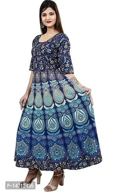 Bhumika Fashion Women's Cotton Blend Floral Printed Maxi Dress (Dark Blue - XXL)-thumb4