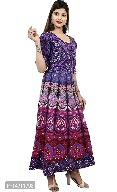 Bhumika Fashion Women's Cotton Blend Floral Printed Maxi Dress (Purple - XXL)-thumb3