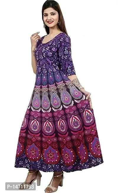 Bhumika Fashion Women's Cotton Blend Floral Printed Maxi Dress (Purple - XXL)-thumb4