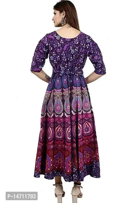 Bhumika Fashion Women's Cotton Blend Floral Printed Maxi Dress (Purple - XXL)-thumb2