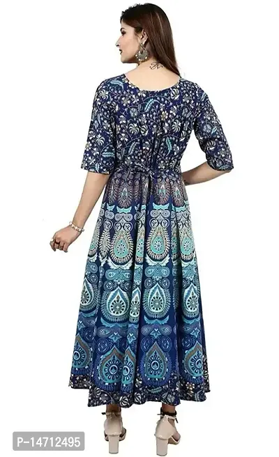 Bhumika Fashion Women's Cotton Blend Floral Printed Maxi Dress (Dark Blue - XXL)-thumb2