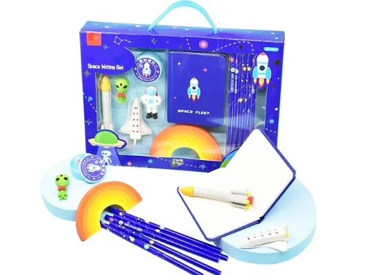 Space Writing Set with Pencil, Eraser, Sharpener, Diary Stationery Kit for Kids