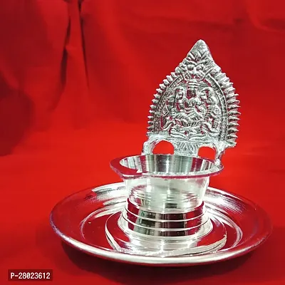 Unique Silver Gajalakshmi Vilaku with Plate for Pooja-thumb0