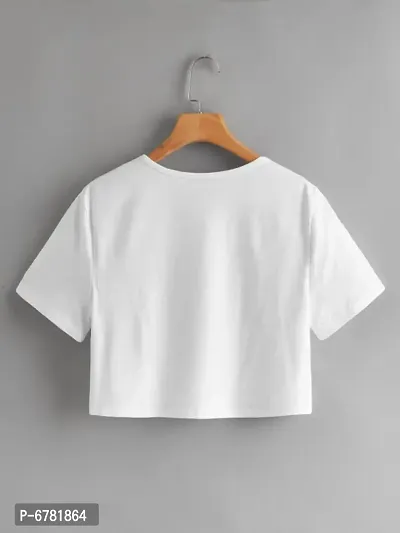 Yes Daddy Printed White Cotton Crop For Ladies Jeans Top, Crop Tee, White Printed T Shirt-thumb2