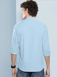 Stylish Light Blue Cotton Blend Solid Long Sleeves Casual Shirts For Men-thumb1