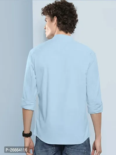 Stylish Light Blue Cotton Blend Solid Long Sleeves Casual Shirts For Men-thumb2