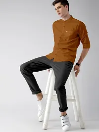 Stylish Brown Pure Cotton Solid Long Sleeves Casual Shirts For Men-thumb3