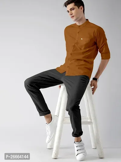 Stylish Brown Pure Cotton Solid Long Sleeves Casual Shirts For Men-thumb4