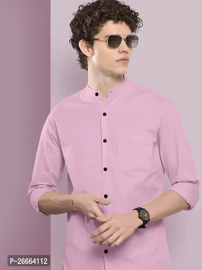 Stylish Pink Cotton Blend Solid Long Sleeves Casual Shirts For Men-thumb0