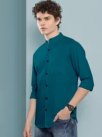 Stylish Blue Cotton Blend Solid Long Sleeves Casual Shirts For Men-thumb2