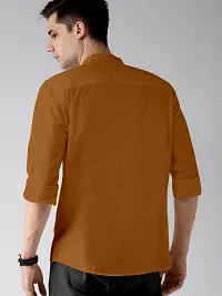 Stylish Brown Pure Cotton Solid Long Sleeves Casual Shirts For Men-thumb1