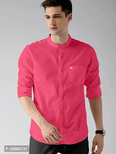 Stylish Pink Pure Cotton Solid Long Sleeves Casual Shirts For Men