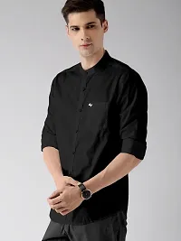 Stylish Black Pure Cotton Solid Long Sleeves Casual Shirts For Men-thumb2