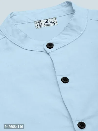 Stylish Light Blue Cotton Blend Solid Long Sleeves Casual Shirts For Men-thumb4