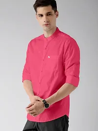 Stylish Pink Pure Cotton Solid Long Sleeves Casual Shirts For Men-thumb2