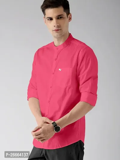 Stylish Pink Pure Cotton Solid Long Sleeves Casual Shirts For Men-thumb3