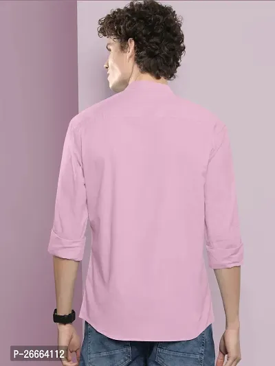 Stylish Pink Cotton Blend Solid Long Sleeves Casual Shirts For Men-thumb2